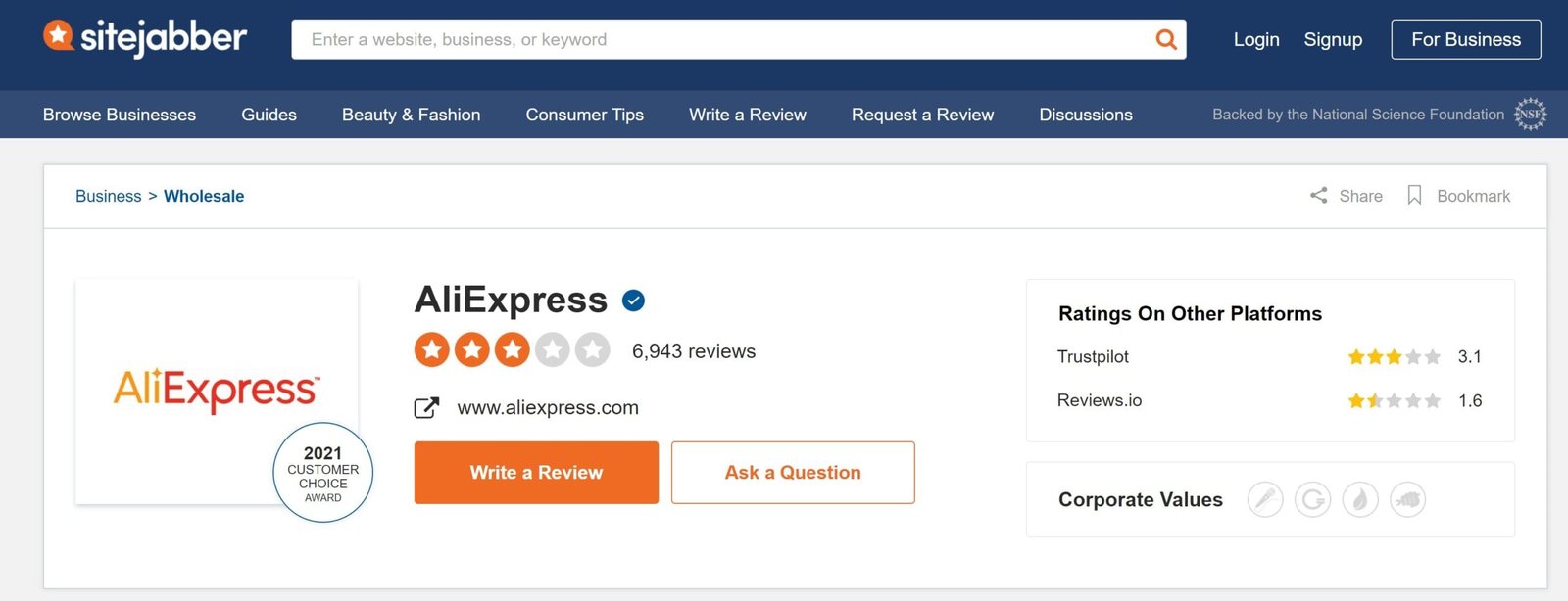 AliExpress reviews on Sitejabber