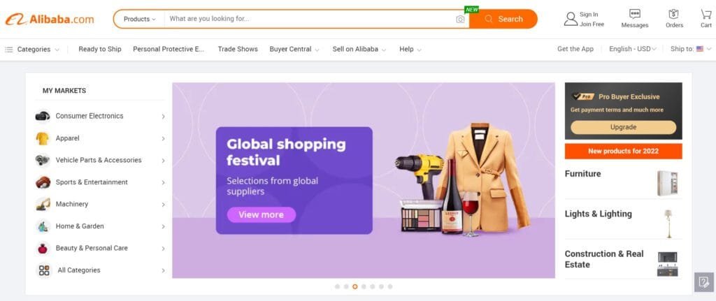 Alibaba homepage