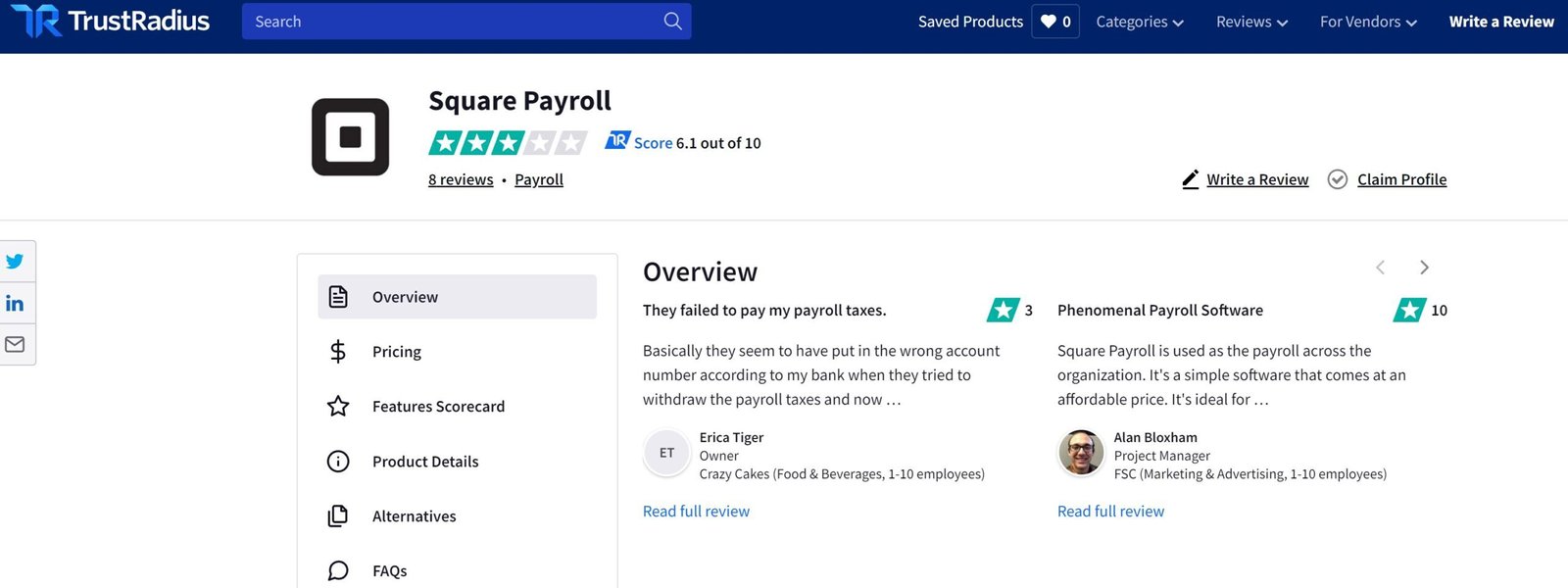 Square payroll reviews TrustRadius