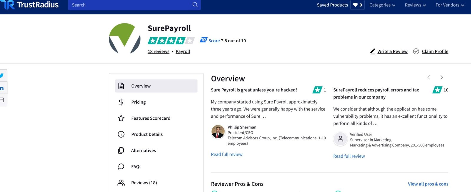 SurePayroll user reviews TrustRadius