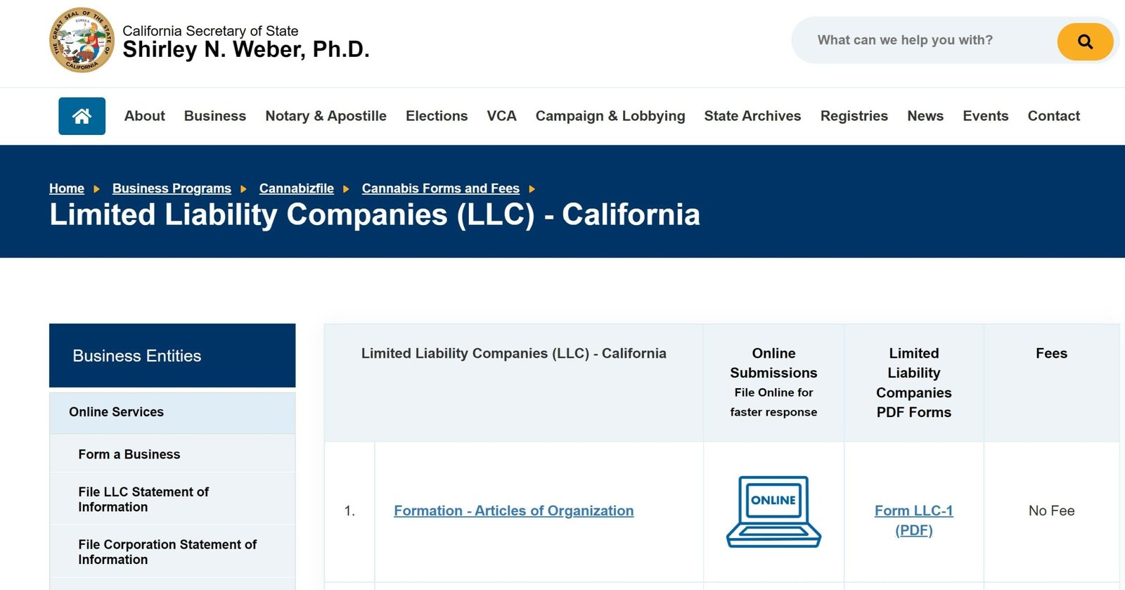 California LLC fee 2022