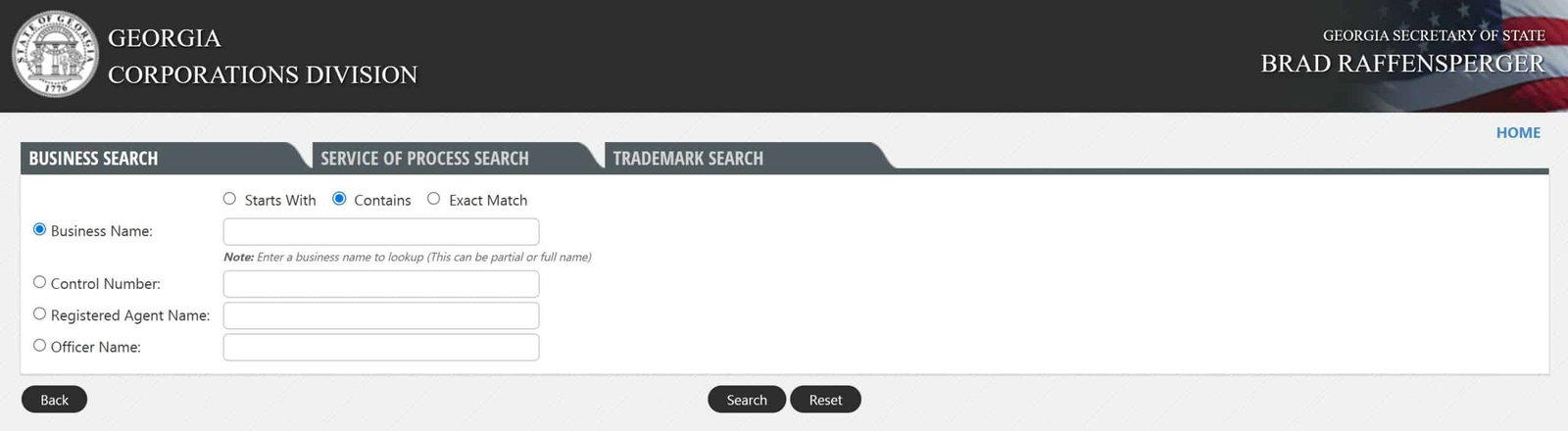 Georgia business name search page