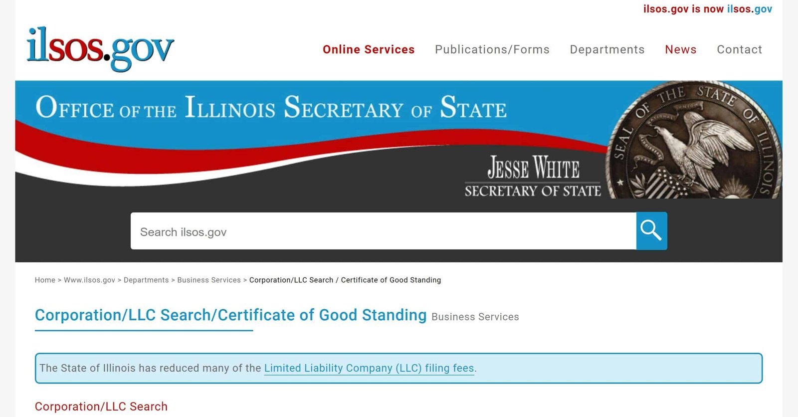 Illinois business name search page