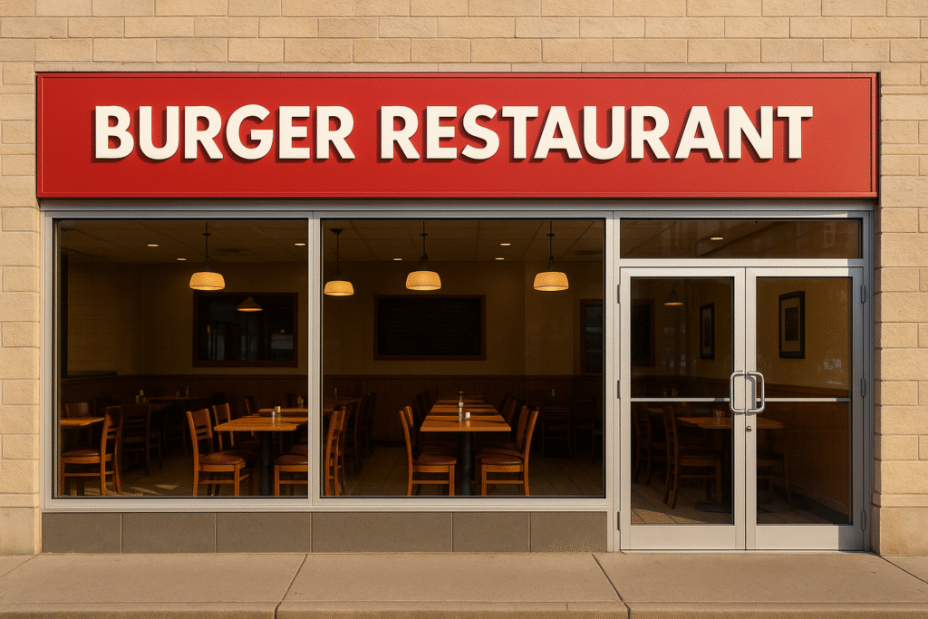 Typical burger restaurant, viewed from the outside