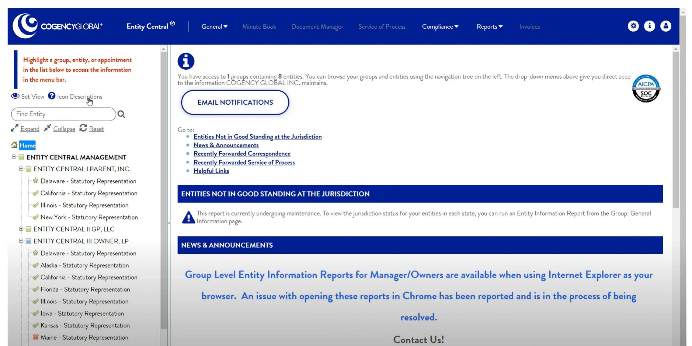 Cogency Global Entity Central User Interface Cogency Global Entity Central User Interface