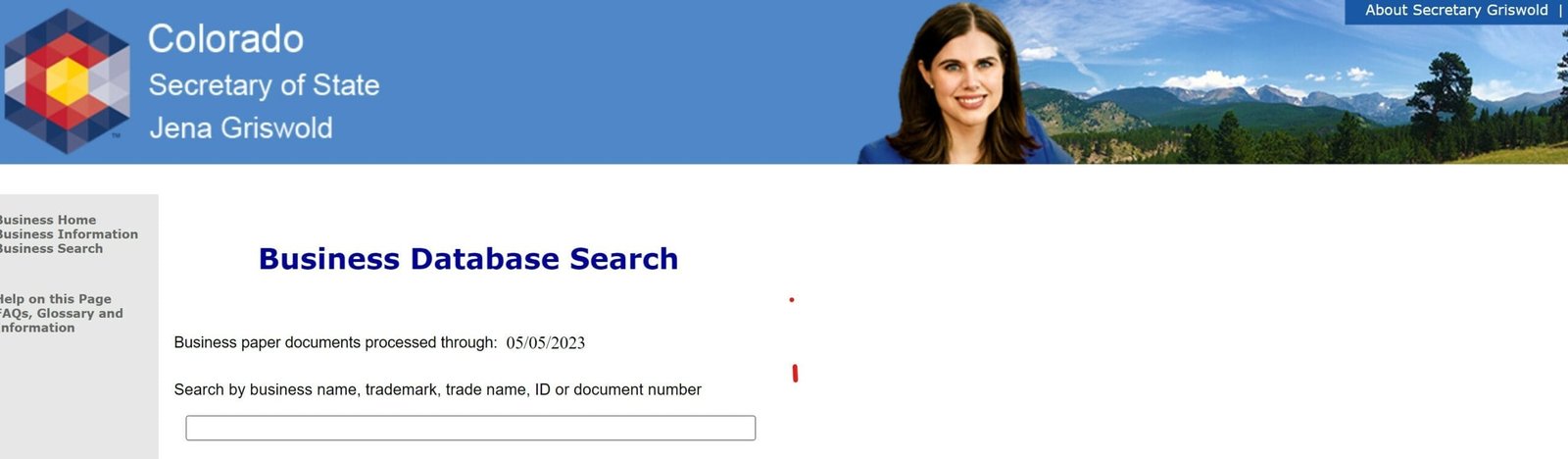 Colorado business name search page