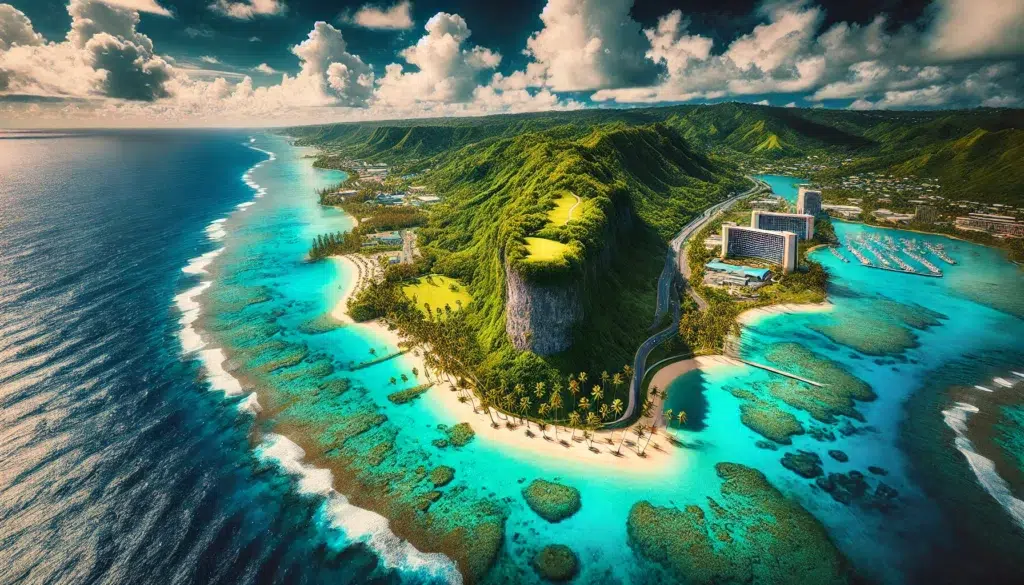 U.S. Territory of Guam, with beaches and ocean.