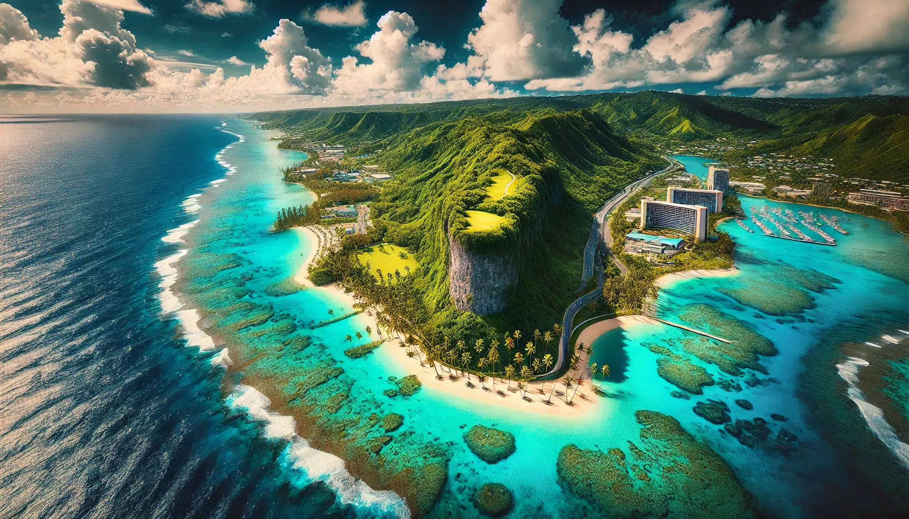 U.S. Territory of Guam, with beaches and ocean.