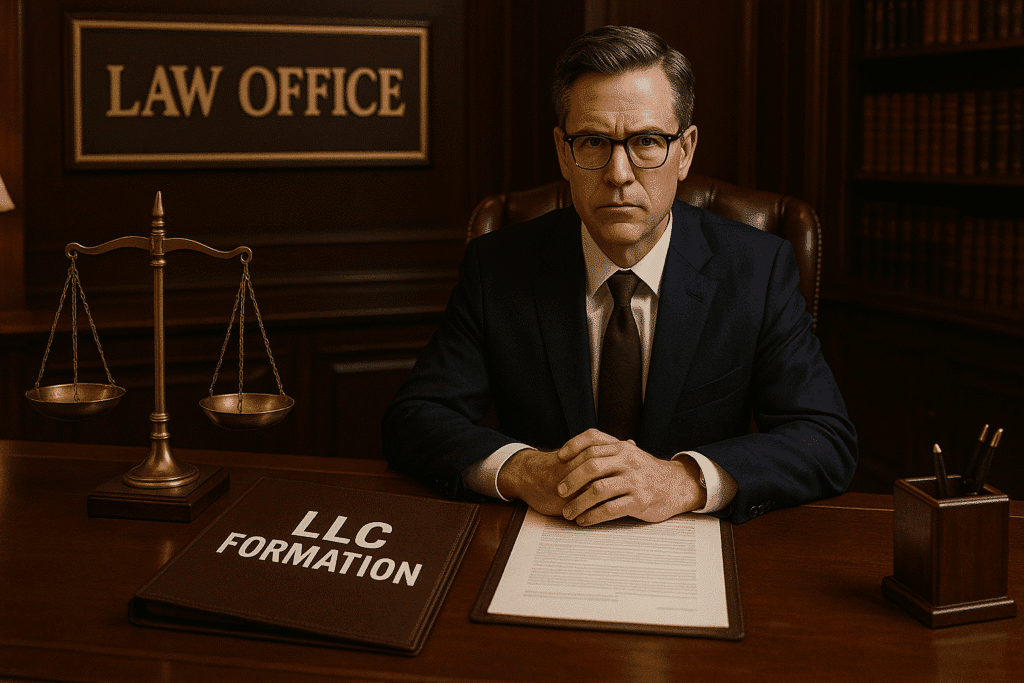 Attorney at a Desk in a Law Office