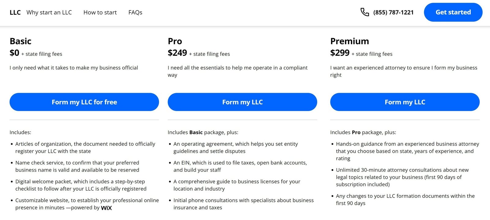 Precios de formación de LegalZoom LLC 2023