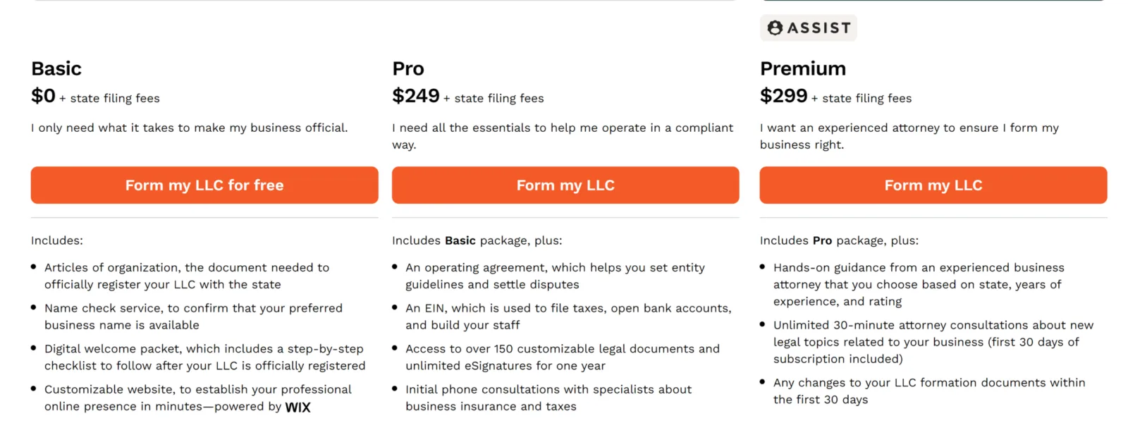 LegalZoom, Law Zoom, LLC Pricing LegalZoom LLC Pricing Plans, the Basic, Pro, and Premium