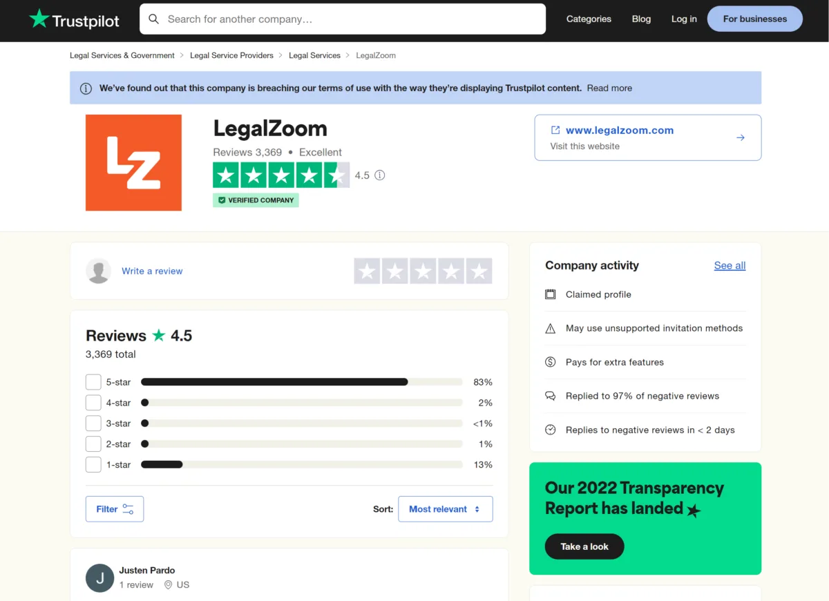 LegalZoom Trustpilot LegalZoom Trustpilot