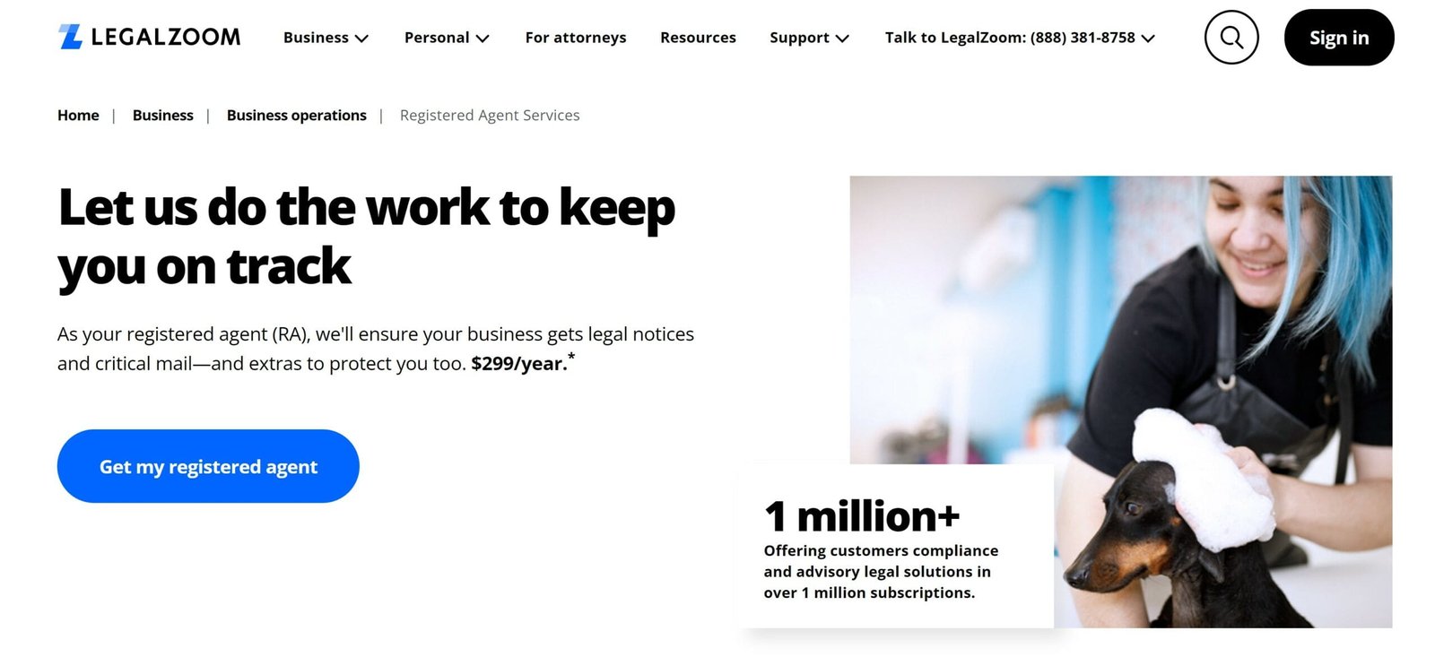 LegalZoom registered agent, LegalZoom's website, registered agent page