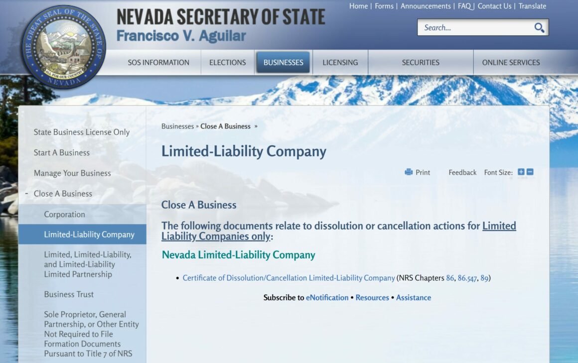 Nevada Secretary of State website