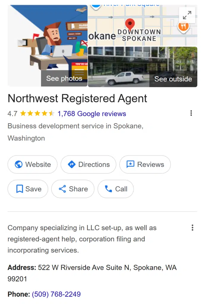 Northwest Registered Agent, Google Profile