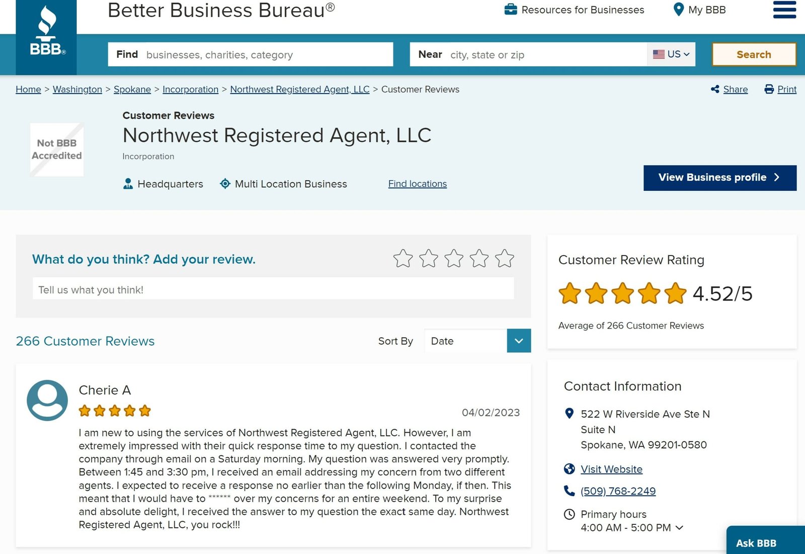 Northwest Registered Agent BBB Reviews 2023