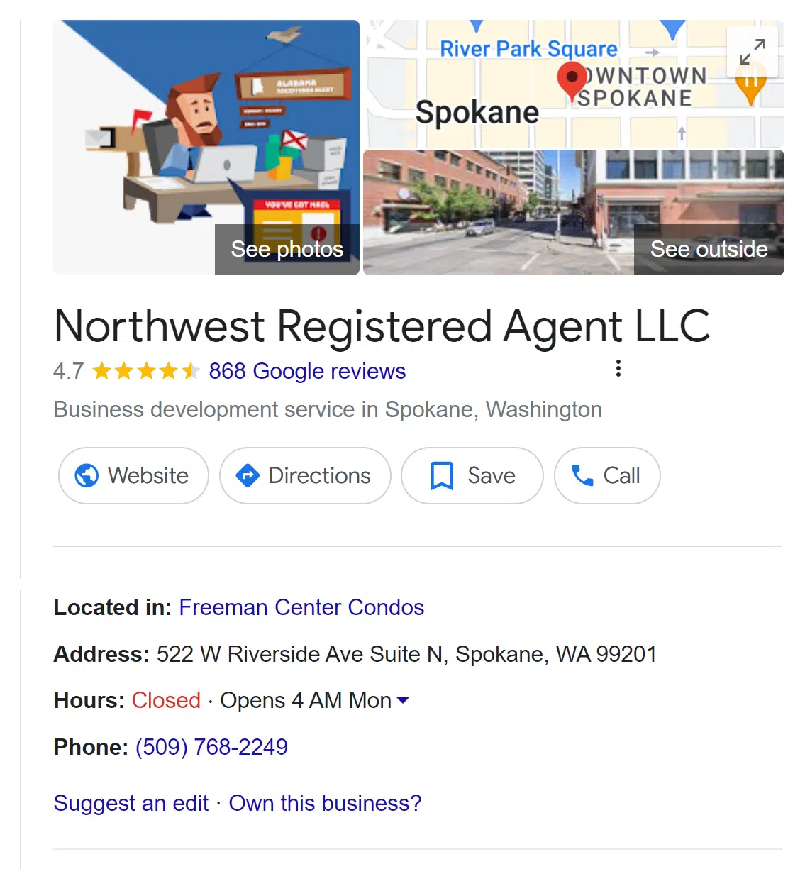 Northwest Registered Agent, Google Reviews, Profile
