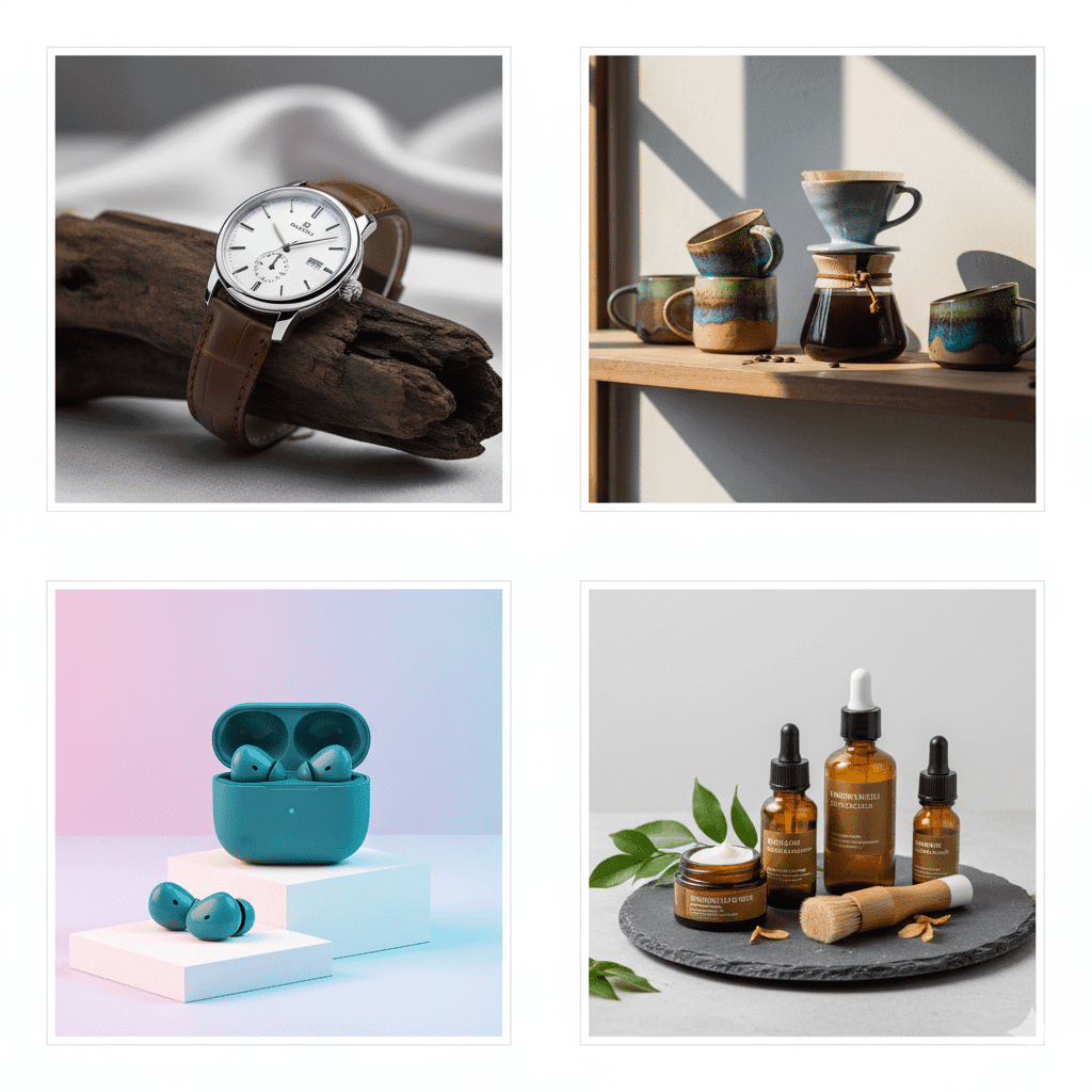 Product Photography, 4 Images of Products, Watches, Earbuds