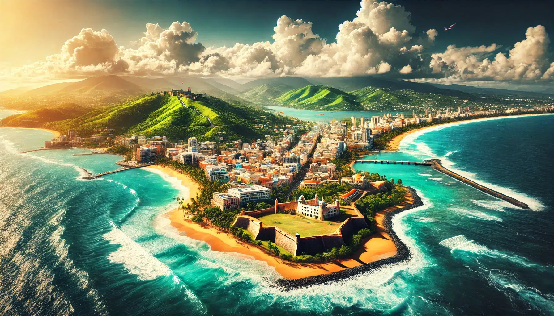 U.S. Territory of Puerto Rico, with beaches, ocean and mountains.
