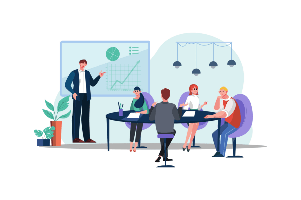 What is an LLC. Limited Liability Company? An illustration of a business meeting in an office.