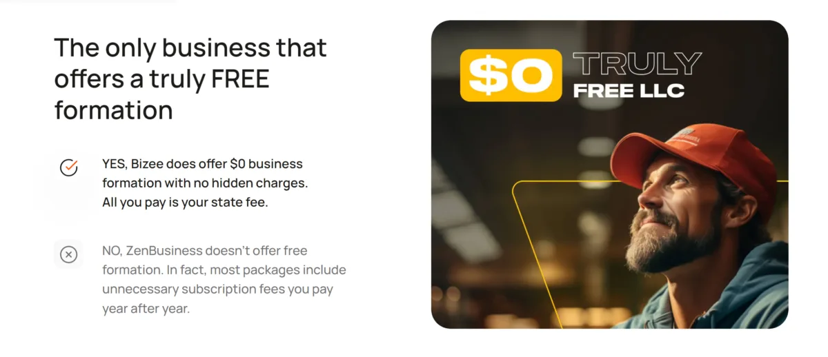 ZenBusiness vs Bizee ZenBusiness vs Bizee, comparing the free LLC filing services