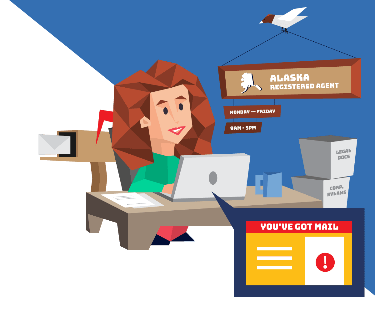 Drawing of an Alaska registered agent at a desk