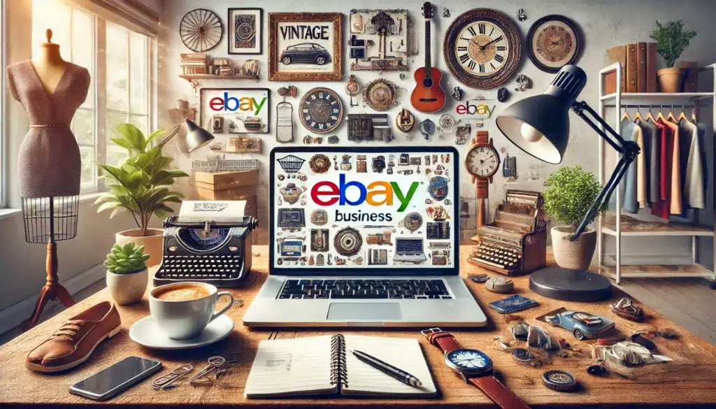 eBay business name ideas. A home office with a variety of crafts and products that are sold on eBay.